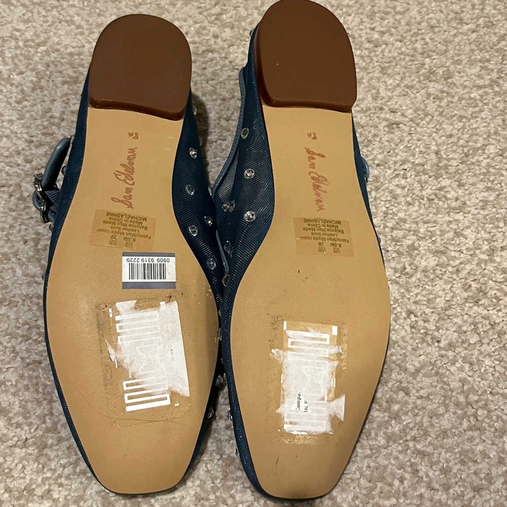 Sam Edelman Teal Mesh Mary Jane Flats with Rhinestone Accents - Picture 2 of 5